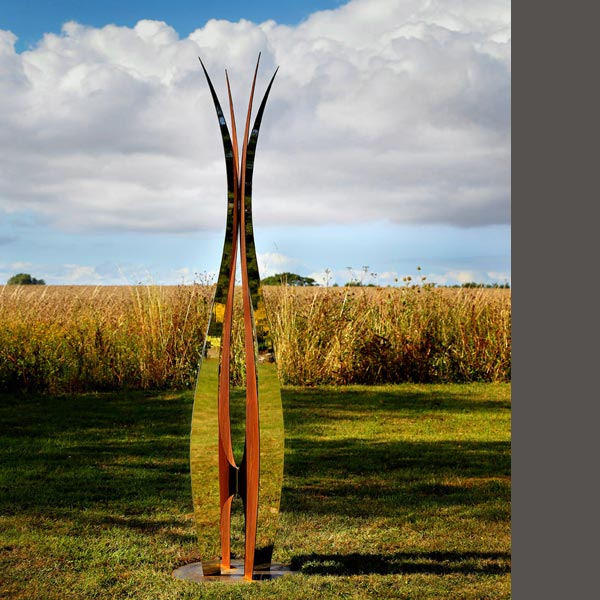 Contemporary sculpture for the garden made from corten and stainless steel